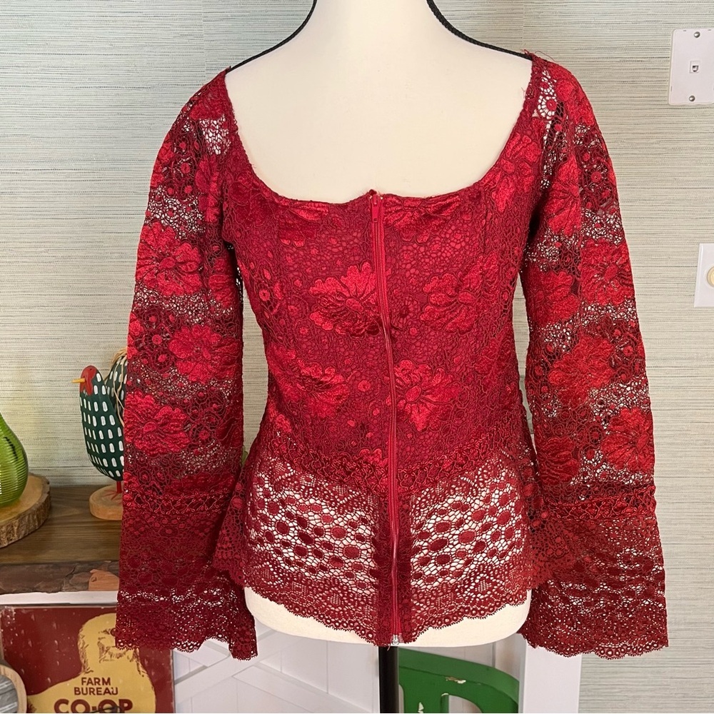 Elegant Red Lace Blouse - Picture 11 of 11